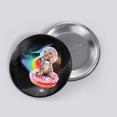Funny Cute Astronaut Kitty On Rainbow Sprinkle Donut Button