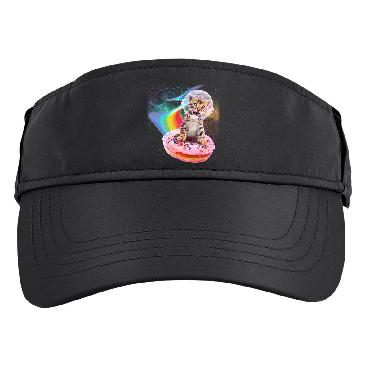 Funny Cute Astronaut Kitty On Rainbow Sprinkle Donut Adult Drive Performance Visor