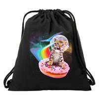 Funny Cute Astronaut Kitty On Rainbow Sprinkle Donut Drawstring Bag