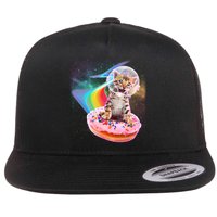 Funny Cute Astronaut Kitty On Rainbow Sprinkle Donut Flatbill Hat