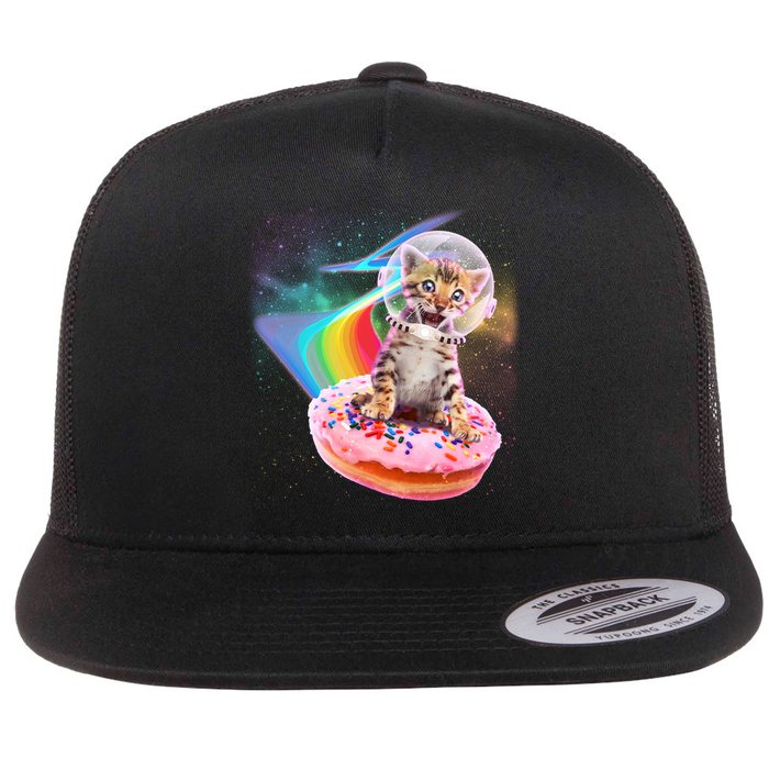 Funny Cute Astronaut Kitty On Rainbow Sprinkle Donut Flatbill Hat