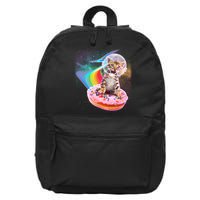 Funny Cute Astronaut Kitty On Rainbow Sprinkle Donut 16 in Basic Backpack