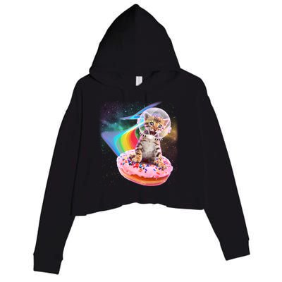 Funny Cute Astronaut Kitty On Rainbow Sprinkle Donut Crop Fleece Hoodie