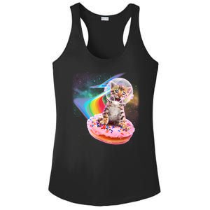 Funny Cute Astronaut Kitty On Rainbow Sprinkle Donut Ladies PosiCharge Competitor Racerback Tank