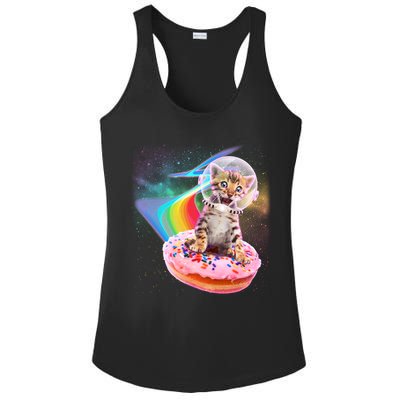 Funny Cute Astronaut Kitty On Rainbow Sprinkle Donut Ladies PosiCharge Competitor Racerback Tank