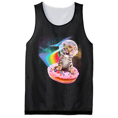 Funny Cute Astronaut Kitty On Rainbow Sprinkle Donut Mesh Reversible Basketball Jersey Tank