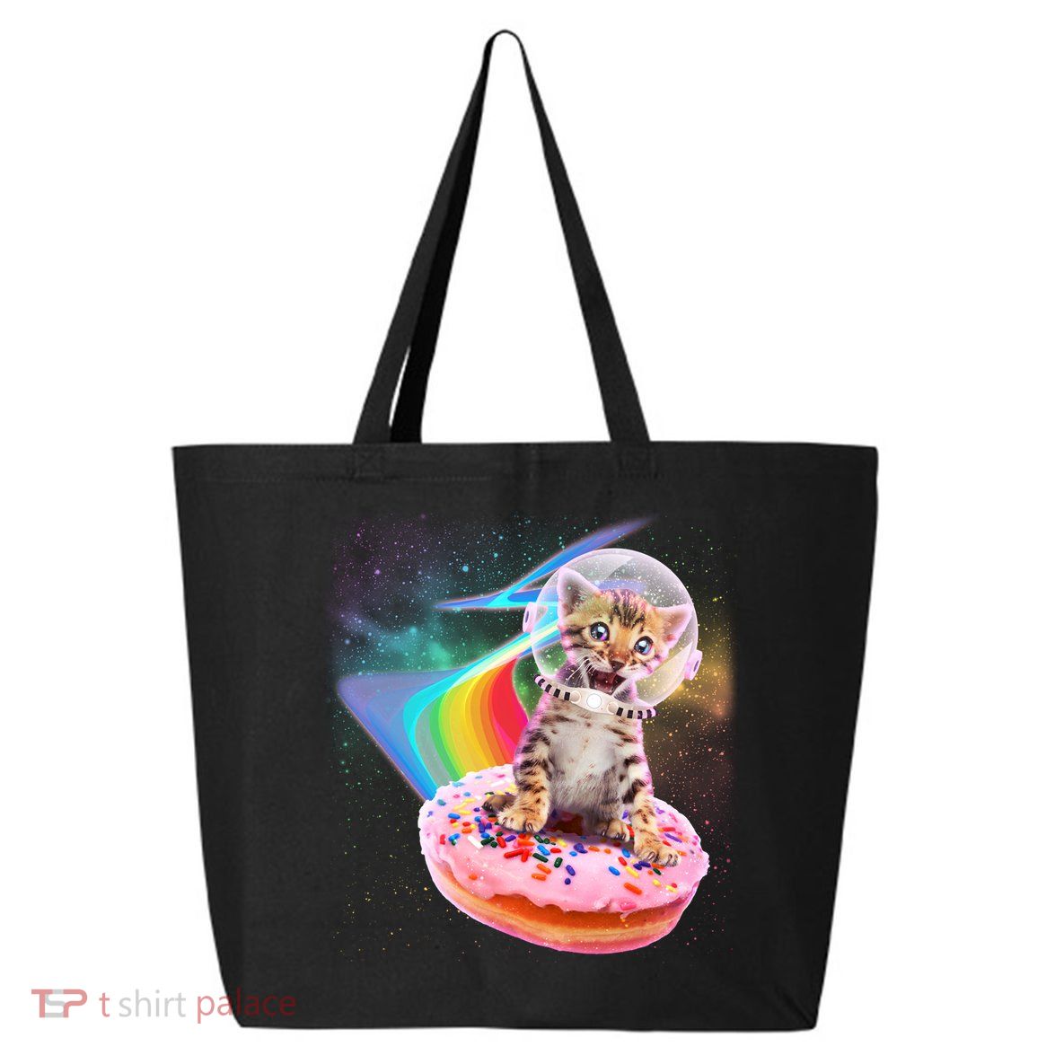 Funny Cute Astronaut Kitty On Rainbow Sprinkle Donut 25L Jumbo Tote