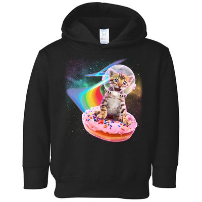 Funny Cute Astronaut Kitty On Rainbow Sprinkle Donut Toddler Hoodie