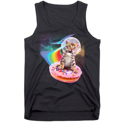 Funny Cute Astronaut Kitty On Rainbow Sprinkle Donut Tank Top