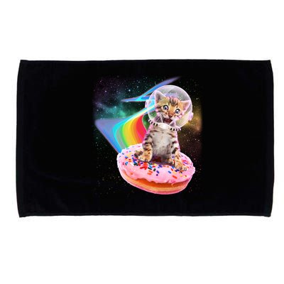 Funny Cute Astronaut Kitty On Rainbow Sprinkle Donut Microfiber Hand Towel