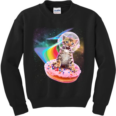 Funny Cute Astronaut Kitty On Rainbow Sprinkle Donut Kids Sweatshirt