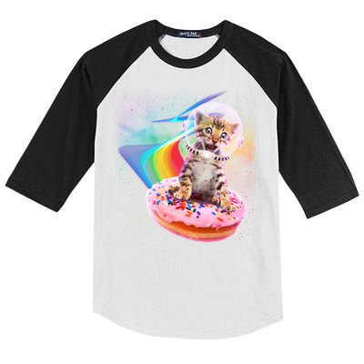 Funny Cute Astronaut Kitty On Rainbow Sprinkle Donut Kids Colorblock Raglan Jersey