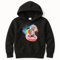 Funny Cute Astronaut Kitty On Rainbow Sprinkle Donut Kids Hoodie