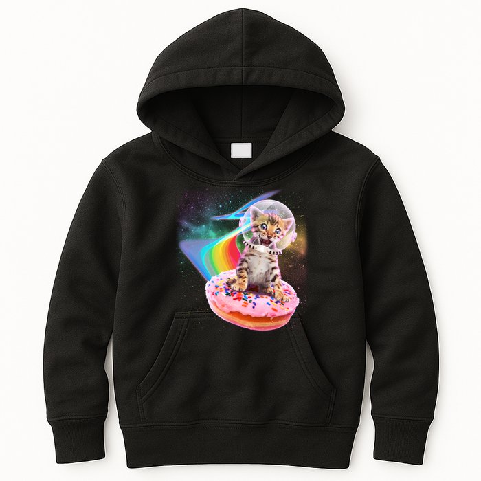 Funny Cute Astronaut Kitty On Rainbow Sprinkle Donut Kids Hoodie