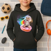 Funny Cute Astronaut Kitty On Rainbow Sprinkle Donut Kids Hoodie