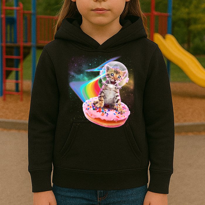 Funny Cute Astronaut Kitty On Rainbow Sprinkle Donut Kids Hoodie