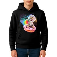 Funny Cute Astronaut Kitty On Rainbow Sprinkle Donut Kids Hoodie