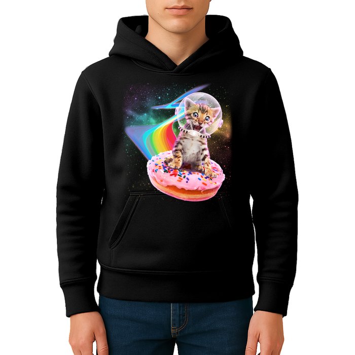 Funny Cute Astronaut Kitty On Rainbow Sprinkle Donut Kids Hoodie