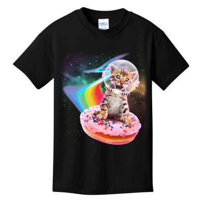 Funny Cute Astronaut Kitty On Rainbow Sprinkle Donut Kids T-Shirt