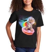Funny Cute Astronaut Kitty On Rainbow Sprinkle Donut Kids T-Shirt