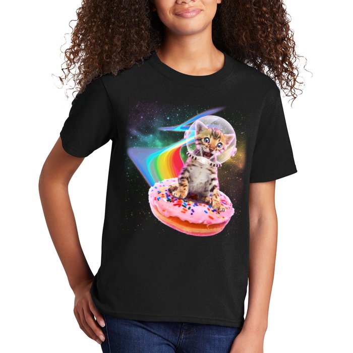 Funny Cute Astronaut Kitty On Rainbow Sprinkle Donut Kids T-Shirt