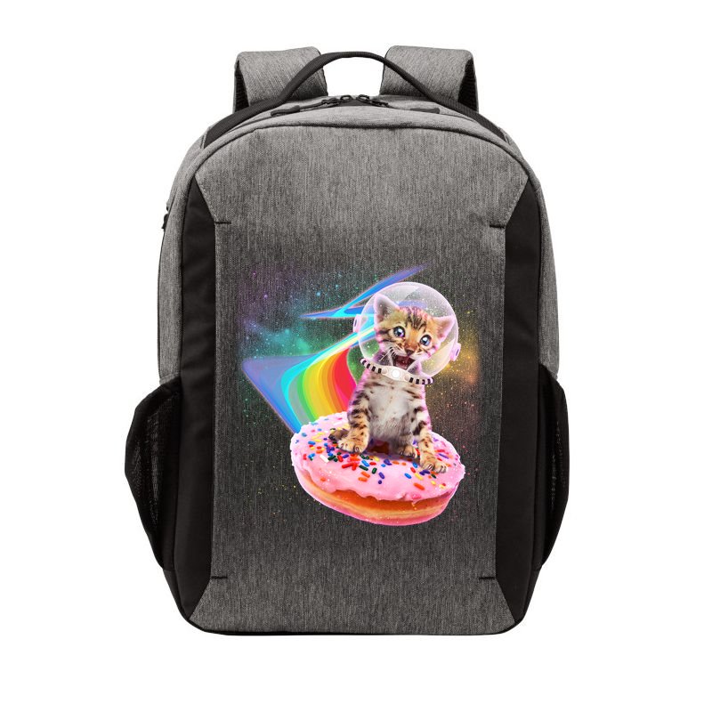 Funny Cute Astronaut Kitty On Rainbow Sprinkle Donut Vector Backpack
