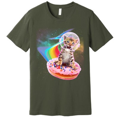 Funny Cute Astronaut Kitty On Rainbow Sprinkle Donut Premium T-Shirt