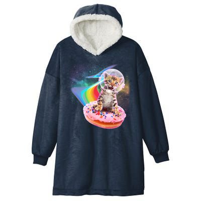 Funny Cute Astronaut Kitty On Rainbow Sprinkle Donut Hooded Wearable Blanket