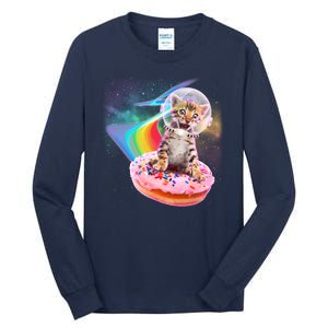 Funny Cute Astronaut Kitty On Rainbow Sprinkle Donut Tall Long Sleeve T-Shirt