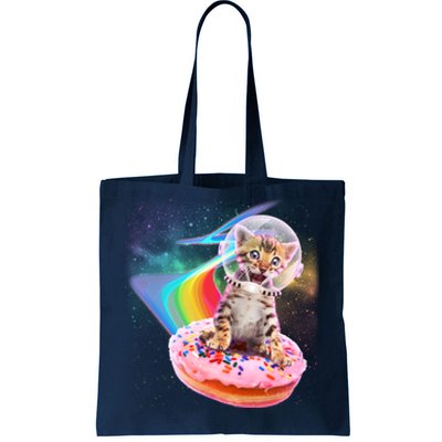 Funny Cute Astronaut Kitty On Rainbow Sprinkle Donut Tote Bag