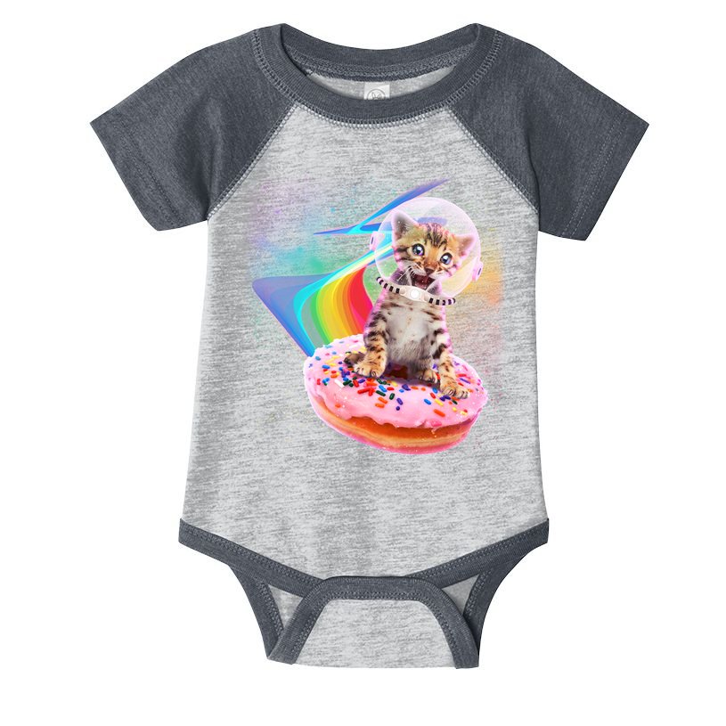 Funny Cute Astronaut Kitty On Rainbow Sprinkle Donut Infant Baby Jersey Bodysuit