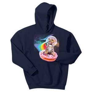 Funny Cute Astronaut Kitty On Rainbow Sprinkle Donut Kids Hoodie