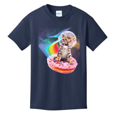 Funny Cute Astronaut Kitty On Rainbow Sprinkle Donut Kids T-Shirt