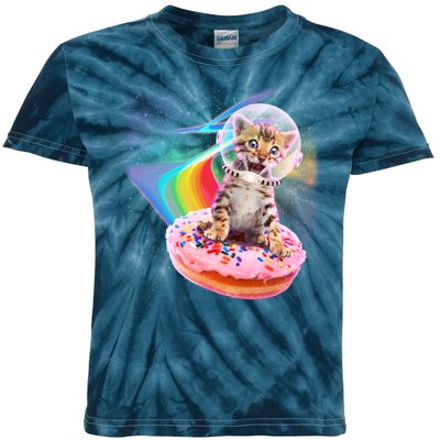 Funny Cute Astronaut Kitty On Rainbow Sprinkle Donut Kids Tie-Dye T-Shirt