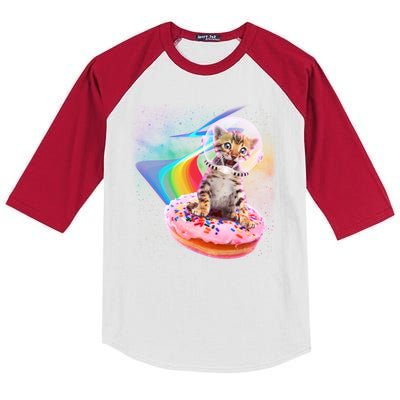 Funny Cute Astronaut Kitty On Rainbow Sprinkle Donut Kids Colorblock Raglan Jersey