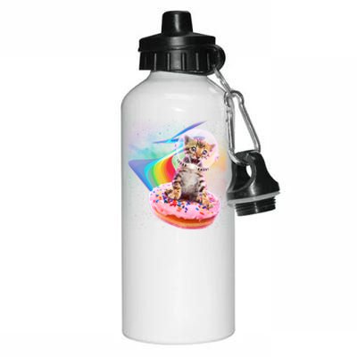 Funny Cute Astronaut Kitty On Rainbow Sprinkle Donut Aluminum Water Bottle