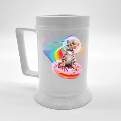 Funny Cute Astronaut Kitty On Rainbow Sprinkle Donut Beer Stein