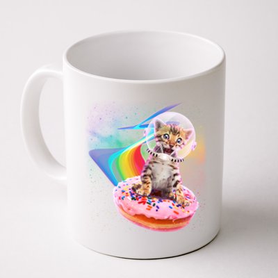 Funny Cute Astronaut Kitty On Rainbow Sprinkle Donut Coffee Mug