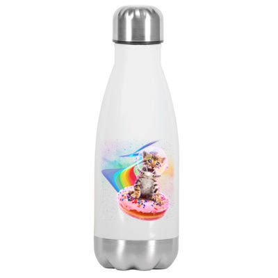 Funny Cute Astronaut Kitty On Rainbow Sprinkle Donut Stainless Steel Insulated Water Bottle