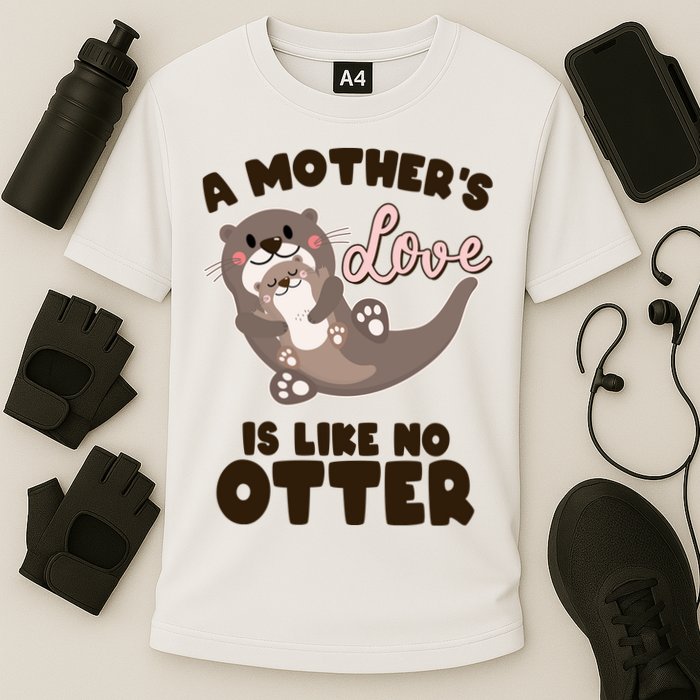 Funny Cute A Mother's Love Is Like No Otter Mama Otter And Baby Cooling Performance Crew T-Shirt