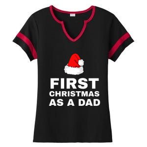 First Christmas As A Dad Funny New Dad Xmas Holiday Father Ladies Halftime Notch Neck Tee