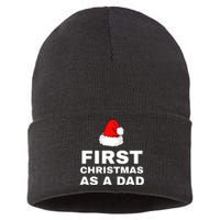 First Christmas As A Dad Funny New Dad Xmas Holiday Father Sustainable Knit Beanie