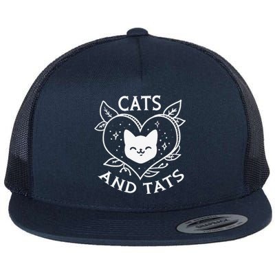 Funny Cats And Tats Product Tattoo Art Design Flat Bill Trucker Hat