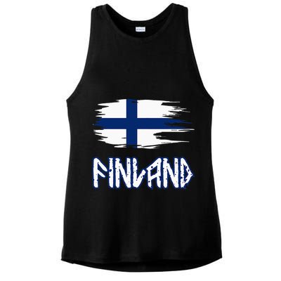 Finland Cool Ancient Nordic Style Flag Ladies PosiCharge Tri-Blend Wicking Tank