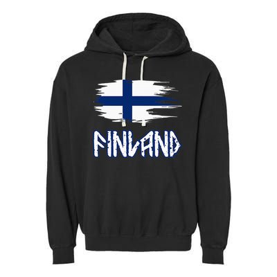 Finland Cool Ancient Nordic Style Flag Garment-Dyed Fleece Hoodie
