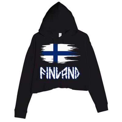 Finland Cool Ancient Nordic Style Flag Crop Fleece Hoodie