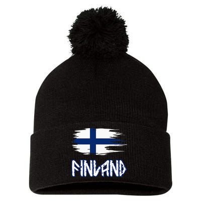 Finland Cool Ancient Nordic Style Flag Pom Pom 12in Knit Beanie