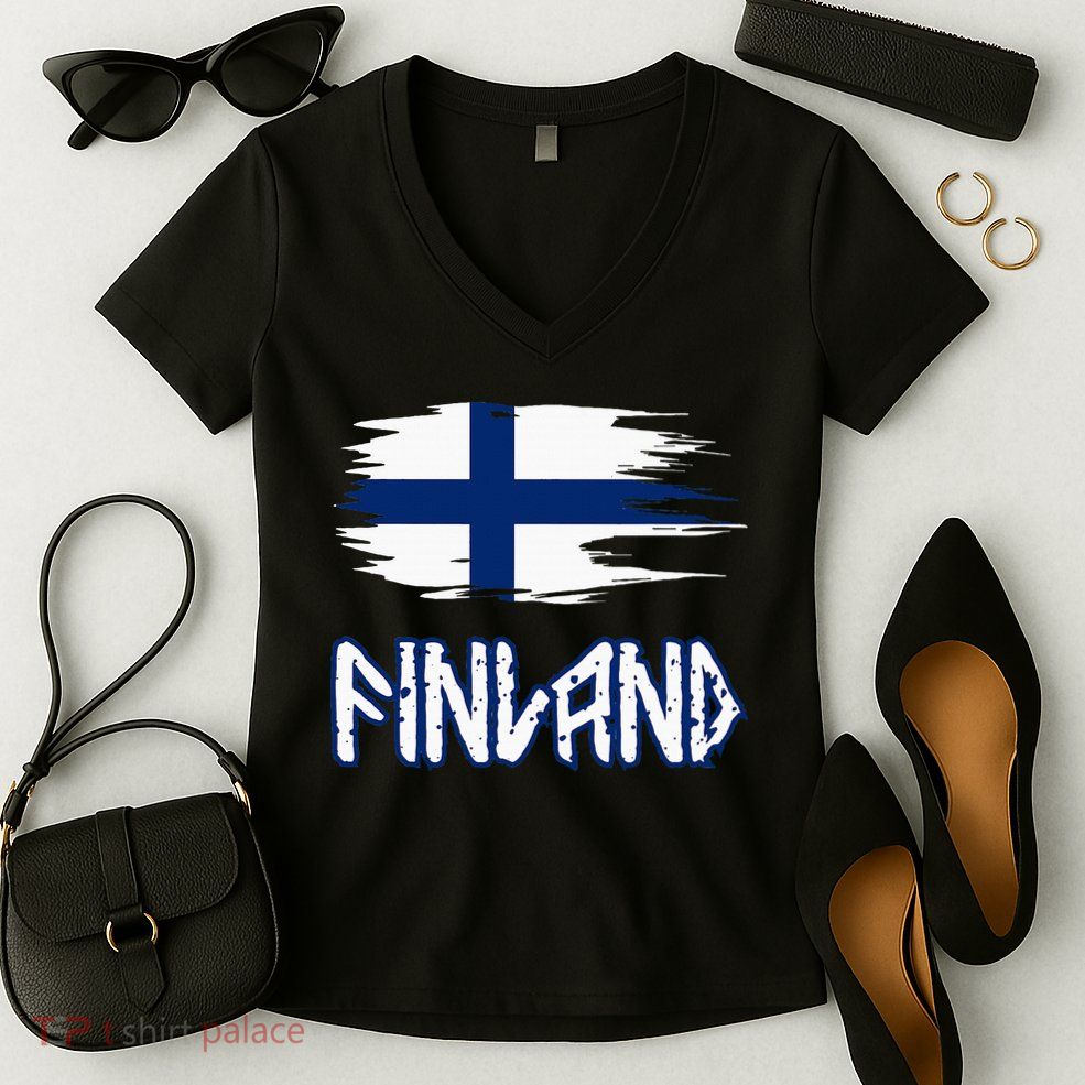 Finland Cool Ancient Nordic Style Flag Women's V-Neck T-Shirt