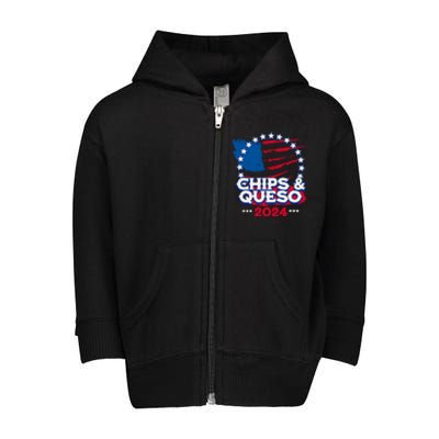 Funny Chips And Queso Patriotic Political Voter Humor 2024 Toddler Zip Fleece Hoodie