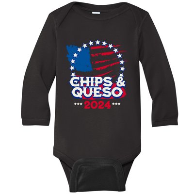 Funny Chips And Queso Patriotic Political Voter Humor 2024 Baby Long Sleeve Bodysuit